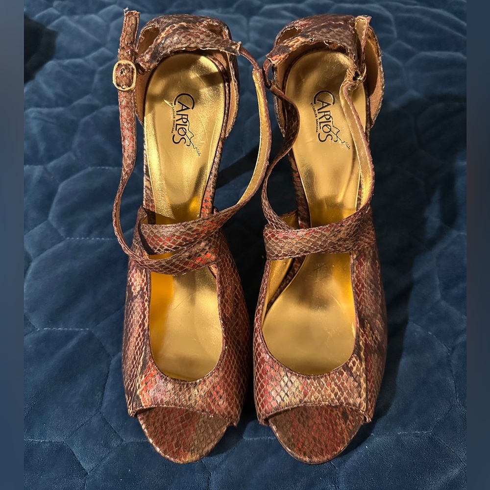 Carlos by Carlos Santana Snakeskin Peep-Toe Heels